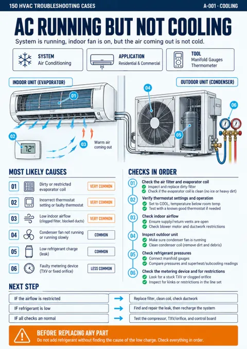 AC running but not cooling diagnostic page