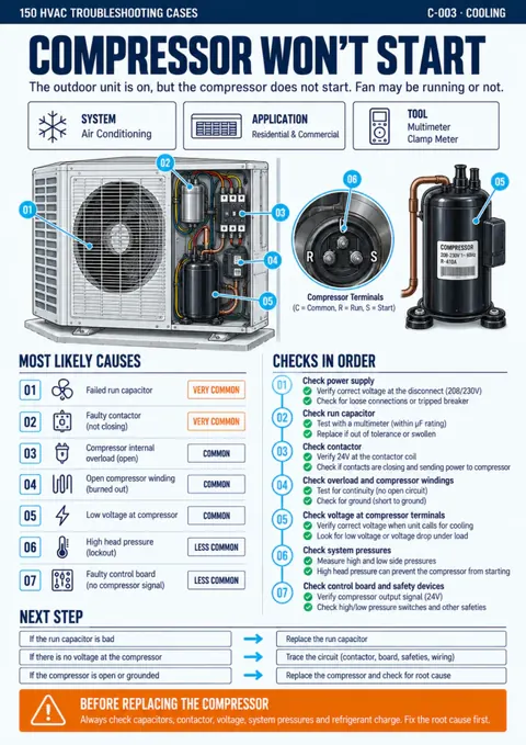 Compressor won't start diagnostic page