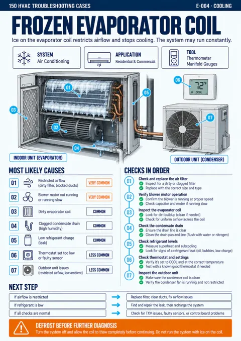 Frozen evaporator coil diagnostic page