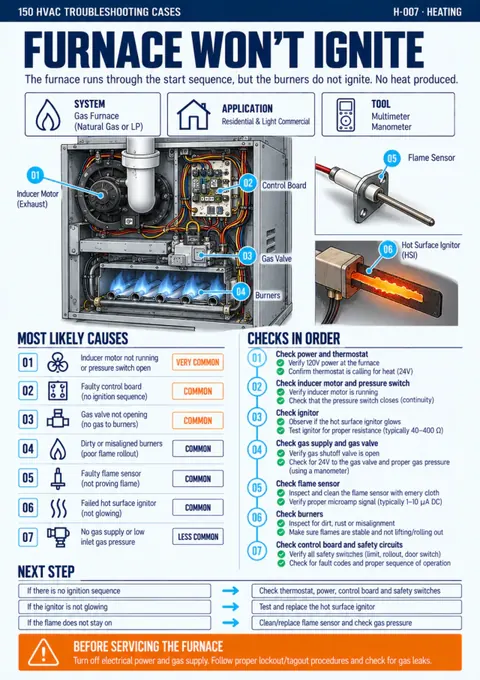 Furnace won't ignite diagnostic page