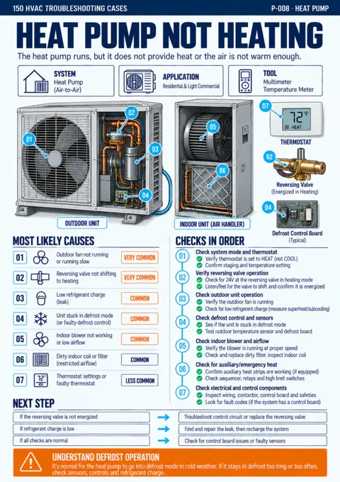 Heat pump not heating diagnostic page